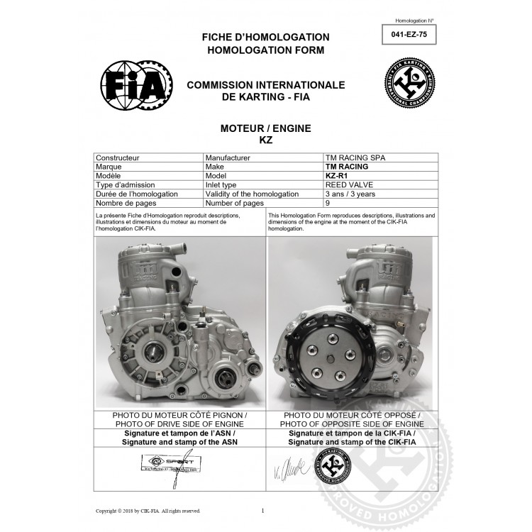 FICHE MOTORE TM KZ R1