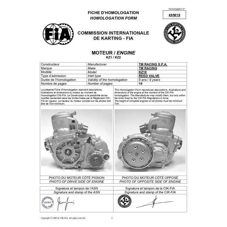 FICHE MOTORE TM KZ10